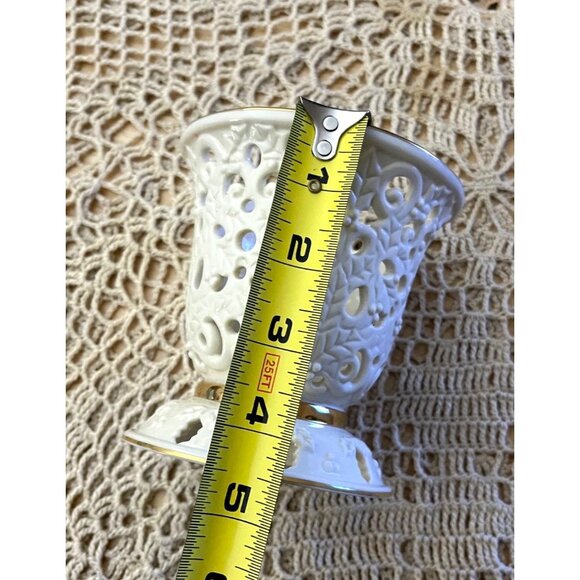 Lenox Ceramic Candle Holder With Gold Accents Floral Cutout Design 4.5" H VNT - Picture 5 of 5